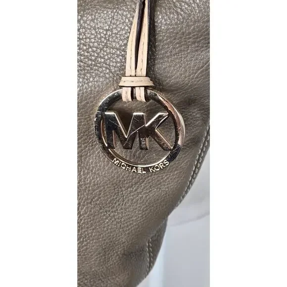 🎄 Michael Kors leather bag medium pewter grey tan gold - Picture 7 of 17